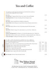 Menus & Prices, The Talbot Hotel, Eatery & Coffee House, Oundle