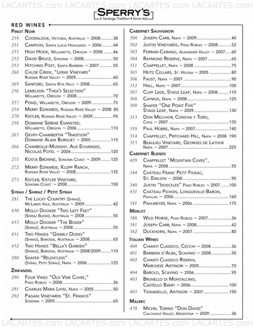  Pricelists of Sperry's Restaurant - NY 30 1/2 Caroline St. - Photo 7 of 7