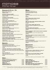 Pricelists of Mimosa Kitchen and Bar