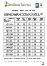Pricelists of Greetham Retreat Holidays