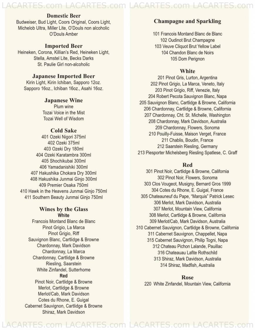  Pricelists of Tokyo Bay Japanese Steakhouse & Sushi - FL 24880 S. Tamiami Trail, Suite 2 - Photo 6 of 6