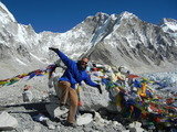 A trekker posing at Everest Base Camp               