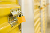 Locks on a row of storage lockers