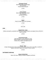 Pricelists of Septembers Champagne Bar and Restaurant