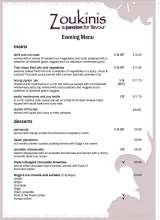 Pricelists of Zoukinis Vegetarian and Vegan Restaurant