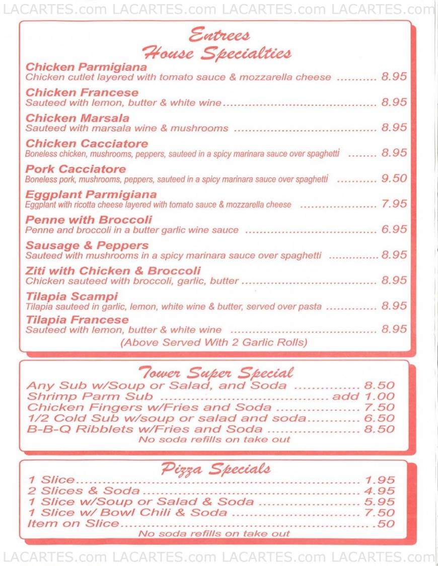  Pricelists of Tower Pizza Restaurant - FL 2060 S. University Dr. - Photo 3 of 4