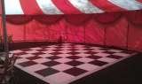 black and white dance floor hire Bigtopmania Swallowcroft, Chapmans well 