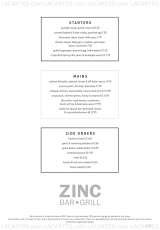 Pricelists of Zinc Bar & Grill