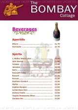 Pricelists of The Bombay Cottage Restaurant
