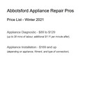 Menus & Prices, Abbotsford Appliance Repair Pros, Abbotsford
