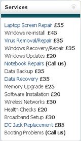 Pricelists of Laptop Repair Eastbourne