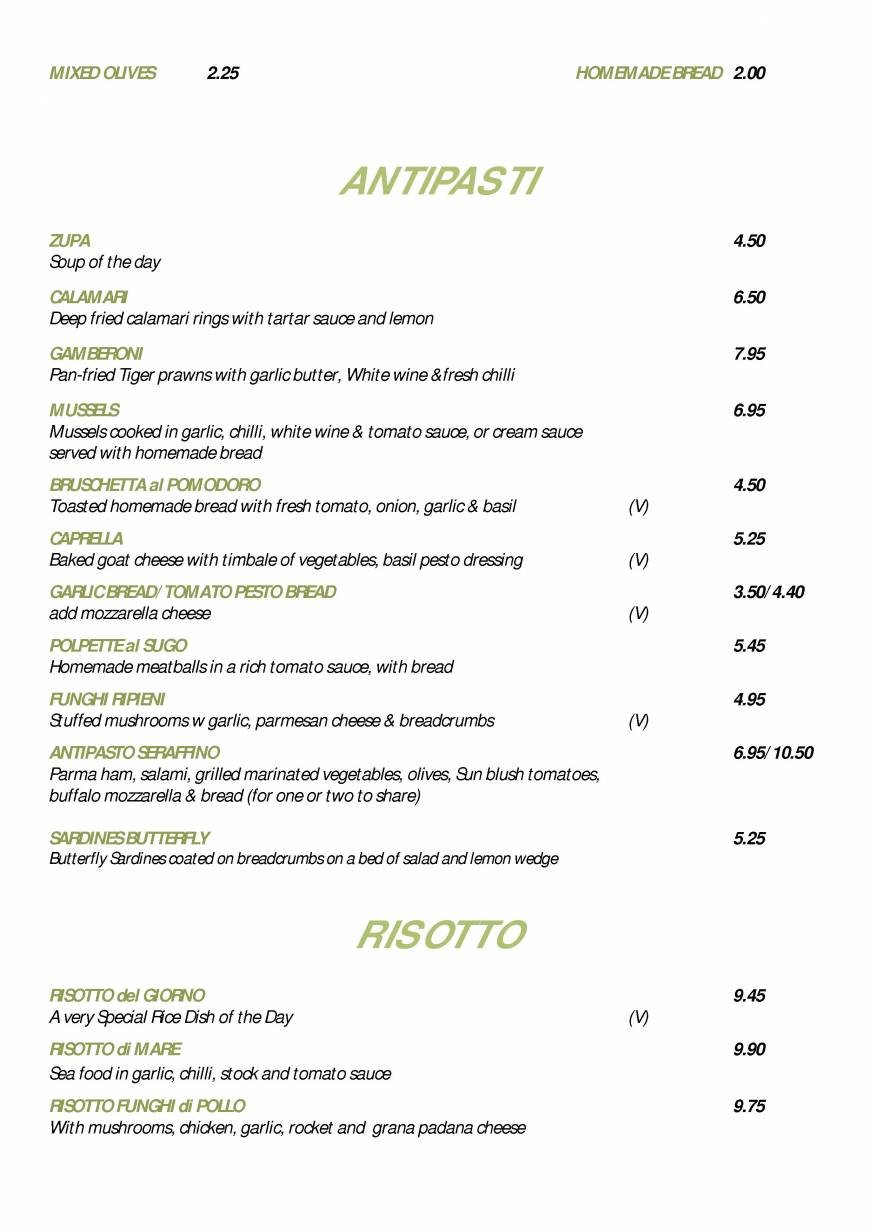  Pricelists of Seraffino Italian Restaurant 85-87 Manor Road - Photo 1 of 5