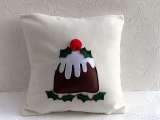 Christmas pudding handmade cushion with a 3d effect. Handmade using high quality wool mix fabric. Craft on Canvas Alfreton Rd 
