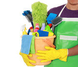 Portrait of man with cleaning equipment ready to clean house Gebäudereinigung Stuttgart City Libanonstraße 85 