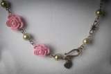 Amour Necklace - pink, white or red flower with glass pearls 18