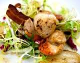 Seared hand-dived scallops with crispy bacon and horseradish The Penny Black Restaurant & Bar 212 Fulham Road Chelsea 