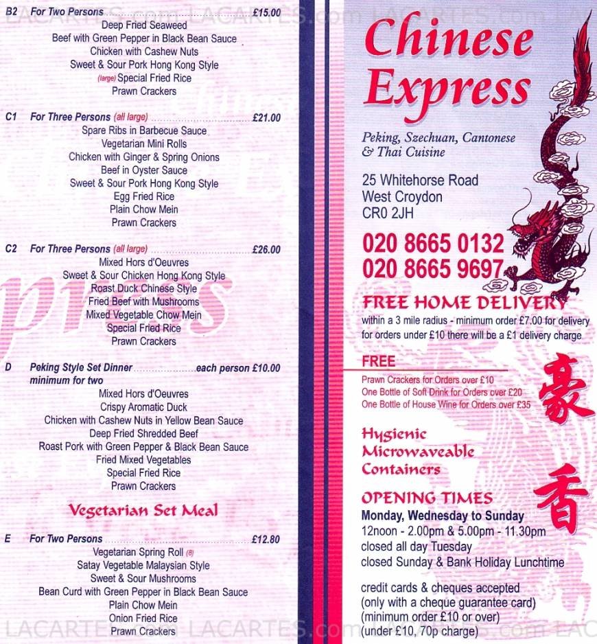  Pricelists of Chinese Express Chinese Takeaway 25 Whitehorse Road - Photo 4 of 4