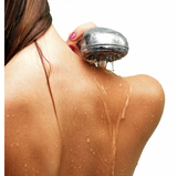 Women in shower with drops of water on skin