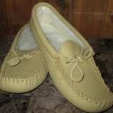 Men's  Fleece Lined Genuine Cowhide Tan Leather Moccasins Slippers - 2479