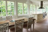 light kitchen interior,  chairs, desk, windows