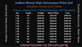 Pricelists of indian virgin remy hair extension