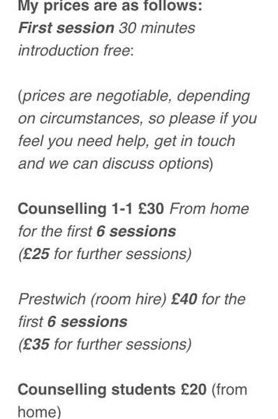  Pricelists of Manchester Counselling Angela Neild 50 Osterley Road - Photo 1 of 1