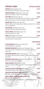 Pricelists of Panama Hatty's Restaurant Bar Lounge - Manchester City Centre