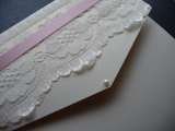 Vintage Lace & Pink pocketfold style Wedding invitation I Do designs Ltd 61 Nursery Road 