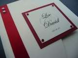 Pocketfold style Wedding invitation with a personalised plaque on the cover I Do designs Ltd 61 Nursery Road 