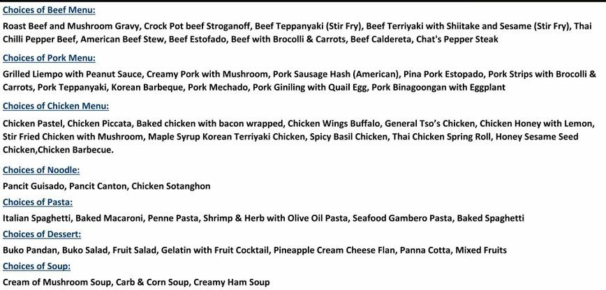  Pricelists of Catering in Cavite  (Dapsy Catering and Party Needs Services) Block 11 Lot 14 Phase 3 Woodsorrel St. Greenwoods - Photo 4 of 9
