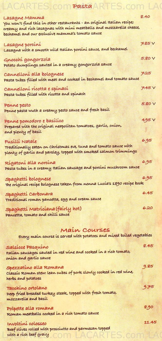  Pricelists of Osteria Pasquino Italian Restaurant 114 Stafford Road - Photo 2 of 3