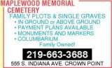 Maplewood Memorial Cemetery and Monuments, Crown Point