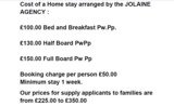 Pricelists of JOLAINE SERVICES(Au-Pair ,Domestic and British Home Stays)