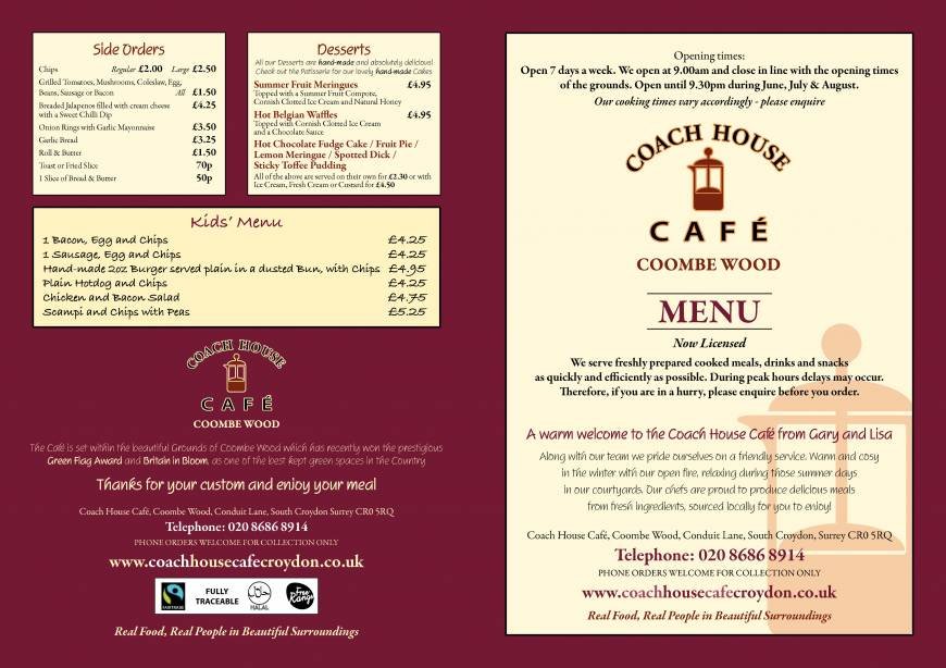  Pricelists of Coach House Café Coombe Wood Conduit Lane - Photo 1 of 3