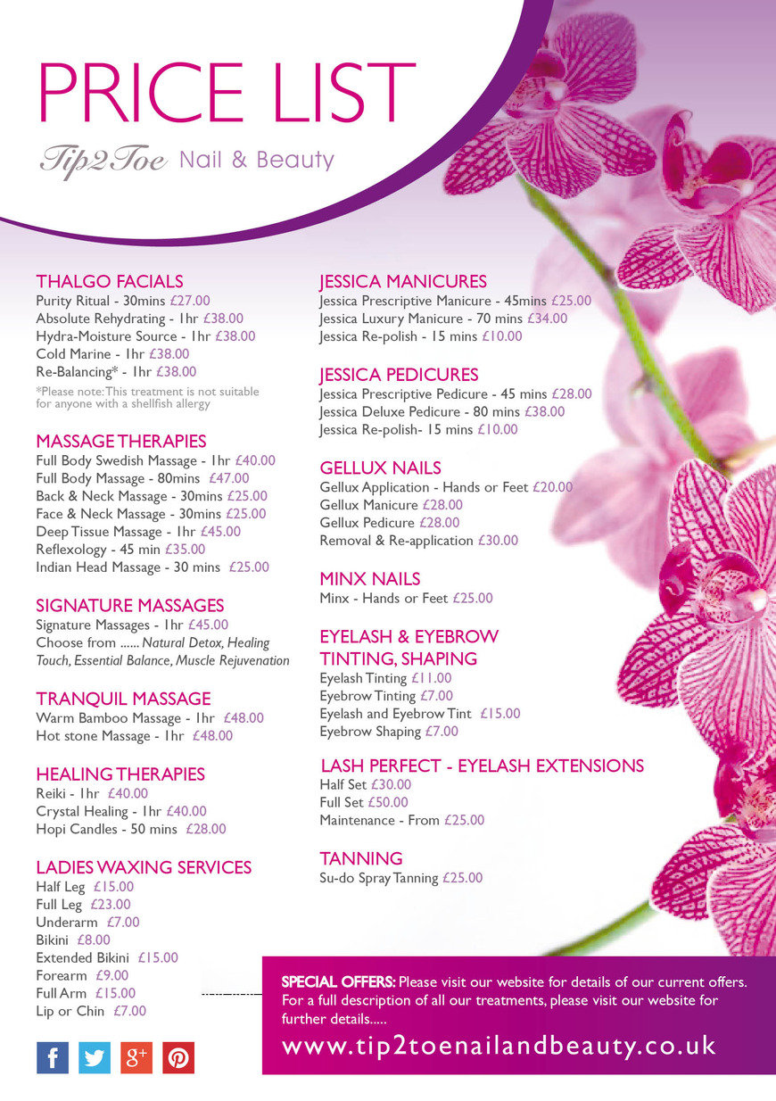  Pricelists of Tip2Toe Nail & Beauty - Mobile Beauty Therapist 38 Blind Lane - Photo 2 of 2