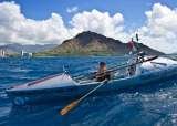 Roz Savage passing Diamond Head just before arriving in Honolulu Hawaii after rowing across the Pacific Ocean from San Francisco