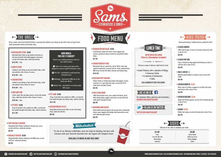  Pricelists of Sams Steak House & Diner 483 Bradford Road, Pudsey, - Photo 3 of 4