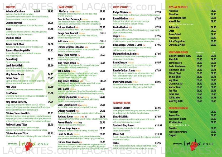  Pricelists of I Naga Indian Restaurant 84 Croydon Road - Photo 3 of 3