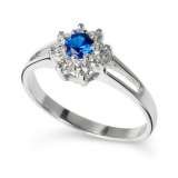 Nila, Silver Cluster Ring with Sapphire and Eight Round Cubic Zirconias