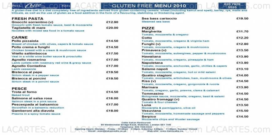  Pricelists of Cotto Italian Restaurant 89 Westminster Bridge Road - Photo 5 of 6
