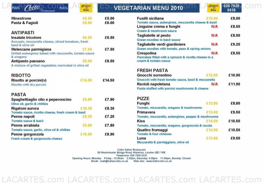  Pricelists of Cotto Italian Restaurant 89 Westminster Bridge Road - Photo 6 of 6