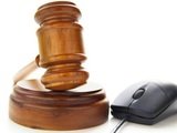 court gavel and computer mouse, on white
