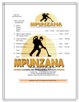 Pricelists of Mpunzana Cleaning Services and Maintenance(Pty)Ltd