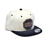Stop Sign Wood Charm White and Black Snapback Hat