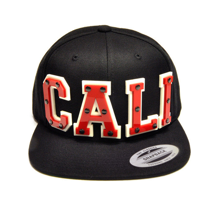 CALI - Red Acrylic letters on Black Snapback Hat