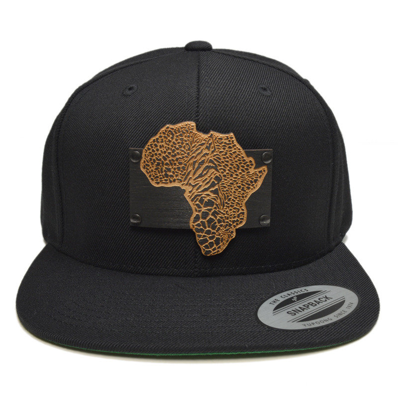 Map Of Africa Wood Charm Black Snapback Hat