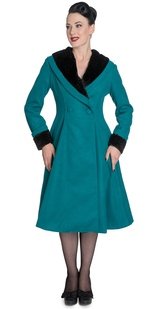Hell Bunny Retro 50s Swing Teal Vivien Coat - Plus Sizes Available