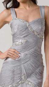E114 SILK, LACE AND JEWELS EVENING DRESS - SILVER