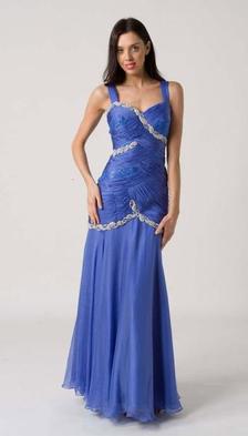 E114 SILK, LACE AND JEWELS EVENING DRESS - BLUE
