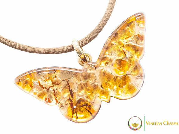 Butterfly Pendant - Amber and Gold